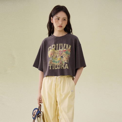 西町村屋美式短款T恤女装2026夏季新款复古潮流印花短袖XABB10374