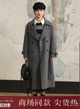 西町村屋简约双面呢女装2025冬季新款通勤感翻驳领大衣XXAD10224