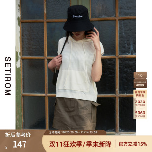 休闲感无袖 新款 外穿上衣HA9222004 春季 西町村屋连帽针织背心女装