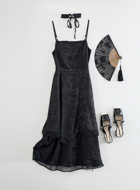 西町村屋新中式流苏吊带裙女装夏季新款国风长款连衣裙AB9404021