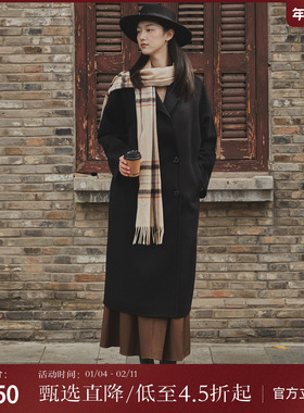 西町村屋双面呢女冬季新款法式浪漫气质山羊绒长款大衣AD8209005