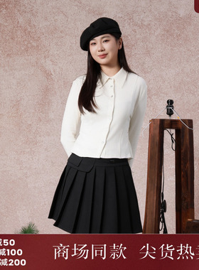 西町村屋长袖收腰针织打底衬衣女秋冬新款休闲文艺衬衫XX9D10050