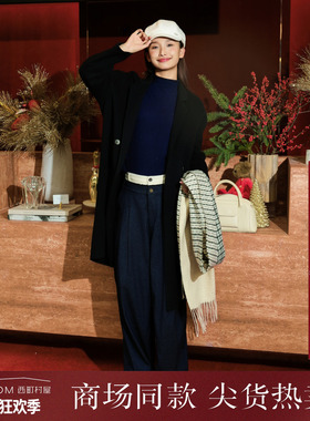 西町村屋简约气质双面呢外套秋冬新款气质长款羊毛大衣XH9D10106