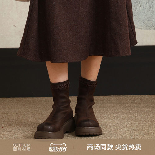 西町村屋复古风短靴女鞋秋季新款艺术感串珠刺绣低帮靴XAAC20005
