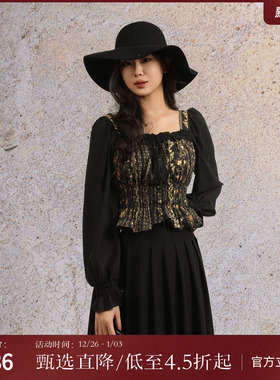 西町村屋法式碎花收腰长袖小衫女秋季新款气质长袖衬衣XH9C10193