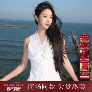 气质无袖 新款 裙子XAAB10121 V领蕾丝拼接连衣裙女夏季 西町村屋法式