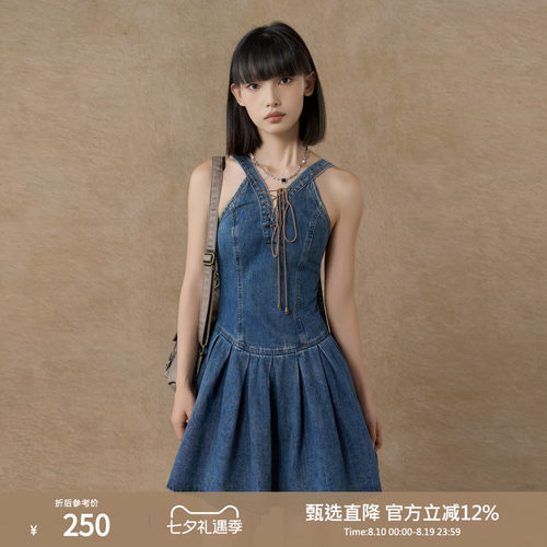 系带牛仔吊带连衣裙西町村屋