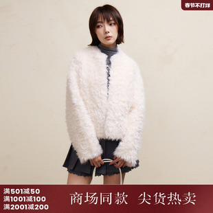 西町村屋韩系外套女2025冬新款短款毛毛上衣含月牙包包XAAD10560