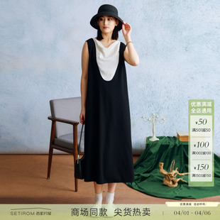 西町村屋气质叠穿连衣裙两件套女夏季 复古无袖 套装 XXAB10089 新款