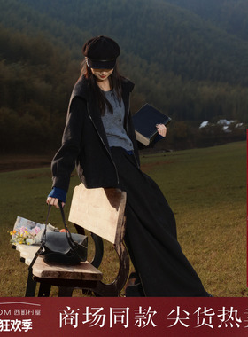 西町村屋翻领双面呢外套女装秋冬新款休闲文艺短款大衣XH9D10274