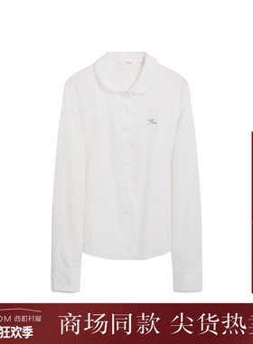 西町村屋长袖衬衣2026春新款学院风白色娃娃领舒适上衣CCBA10463