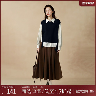 西町村屋无袖 休闲感飘带针织简约套头马甲HD8222001 背心女冬新款