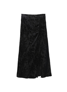 西町村屋气质压褶丝绒A字裙女装秋季新款复古气质半身裙XH9C10102