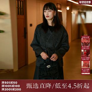 西町村屋双面呢女冬季新款法式慵懒感腰带羊毛短款大衣HD8209011