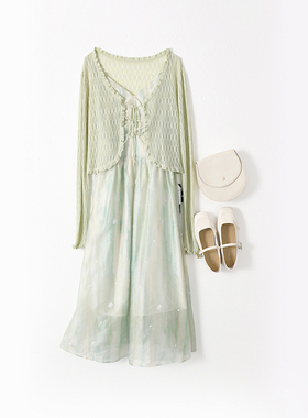 西町村屋晕染绣花吊带裙内外套女夏季新款气质针织套装AB9602013