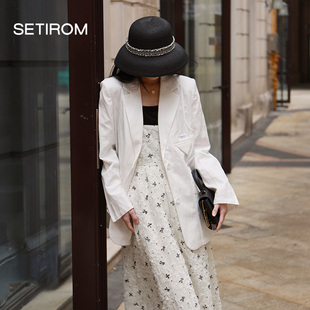 外套分割设计感HA8218410 简约百搭棉麻中长款 西町村屋西装 女新款