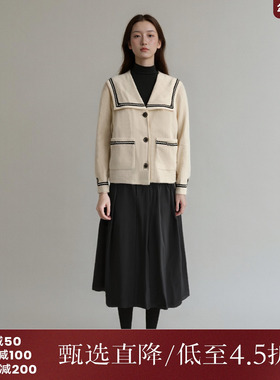 西町村屋外套女2023冬百搭海军领撞色学院感中长款外搭AD8219010