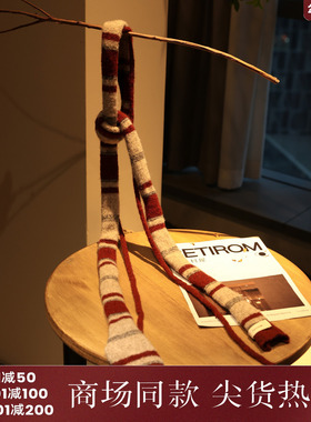 西町村屋小众叠戴围脖女冬季新款撞色拼接羊绒双绳围巾XAAD40136