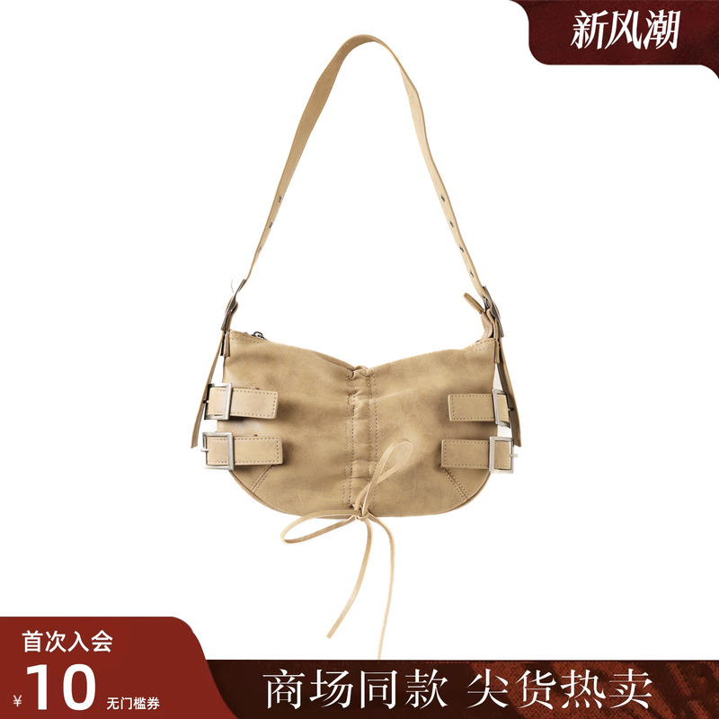 西町村屋废土风抽褶蝴蝶结腋下包秋季新款复古百搭包包XAAC60006