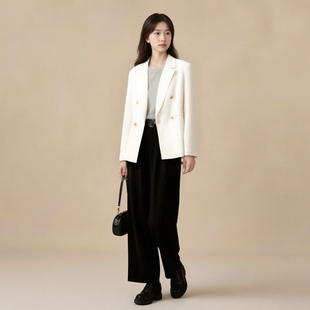 外套HA9218001 西装 西町村屋肌理感丝麻便西女春新款 桑蚕丝中长款