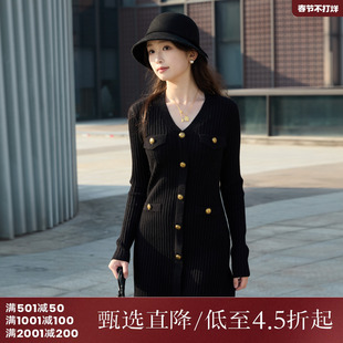 西町村屋针织连衣裙女装秋冬新款小香风气质感修身长裙AD8502022