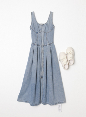 西町村屋气质牛仔无袖连衣裙女装夏季新款复古休闲裙子XA9B10019