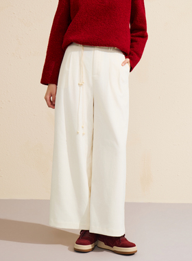 西町村屋休闲阔腿裤女2026春季新款宽松裤子（含腰带）XHBA10339