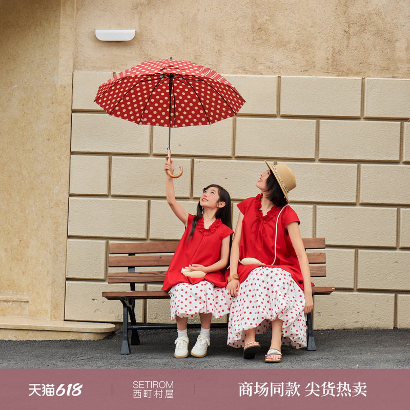 西町村屋复古感波点半身裙亲子装夏新款可爱风花苞半裙KKBB10201