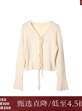 西町村屋气质荷叶边短款开衫女秋季新款法式长袖针织衫XA9C10056