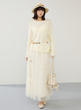 西町村屋针织衫加网纱半裙上下套2026春新款套装含腰带XXBA10516