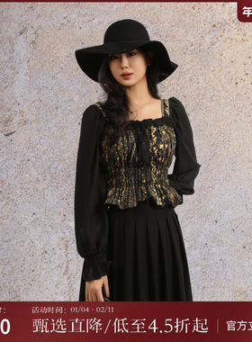 西町村屋法式碎花收腰长袖小衫女秋季新款气质长袖衬衣XH9C10193