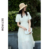 新款 西町村屋法式 夏季 连衣裙女装 气质甜美提花裙子AB9502008 短袖