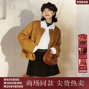 西町村屋韩系外套女装2025冬季新款简约风短款羊毛大衣XHAD10026