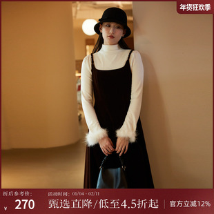 西町村屋时尚套装女2023秋冬季新款复古丝绒羽毛两件套HD8602527