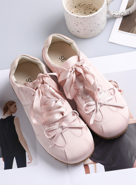 西町村屋芭蕾风系带休闲鞋女秋新款甜美蝴蝶结平底鞋子XH9C20004