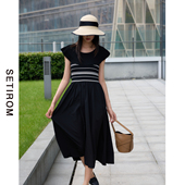 新款 夏季 气质百搭裙子HB9502001 连衣裙女装 西町村屋条纹拼接无袖
