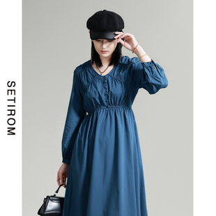 裙子HA8502001 西町村屋文艺抽褶纹理连衣裙女装 夏季 新款 气质长款