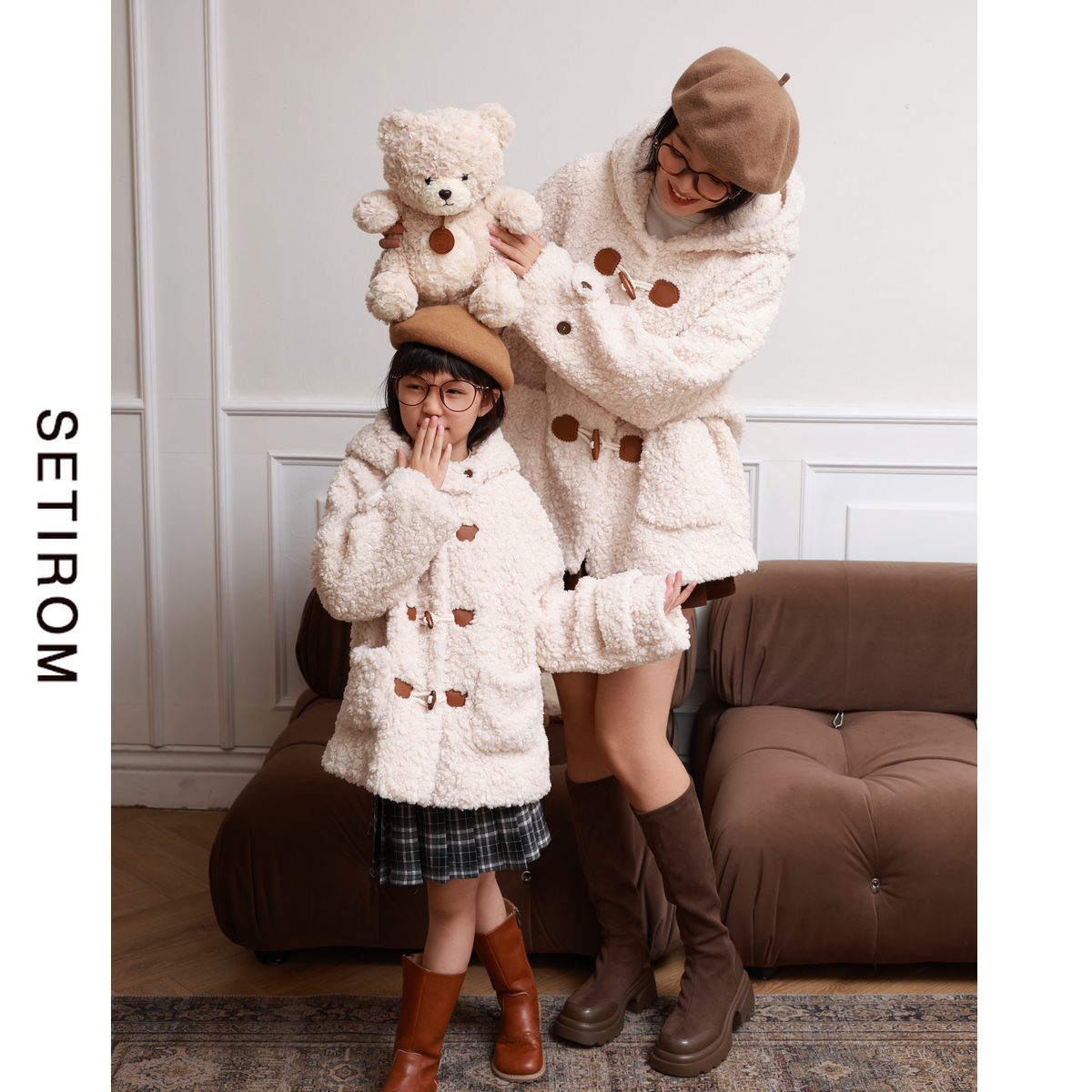 西町村屋亲子趣味小熊加绒外套