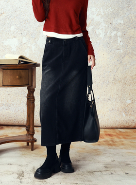西町村屋休闲简约直筒裙女秋冬新款气质百搭长款半身裙XH9D10158