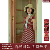 无袖 红格子连衣裙女夏季 新款 西町村屋法式 气质长款 裙子XAAB10115
