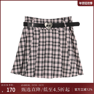 西町村屋学院风格纹百褶短裙女夏季新款文艺百搭半身裙AB8406008