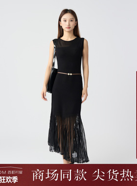 西町村屋不规则针织连衣裙女2025秋季新款法式无袖裙子XXAC10193