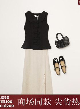 西町村屋蝴蝶结娃娃领收腰马甲女秋季新款法式短款上衣XA9C10070