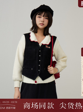 西町村屋复古感马甲女装2026春季新款文艺小狗绣花马夹XABA10231