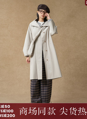 西町村屋韩系风衣女2025秋季新款休闲立领极简长款风衣XHAC10653