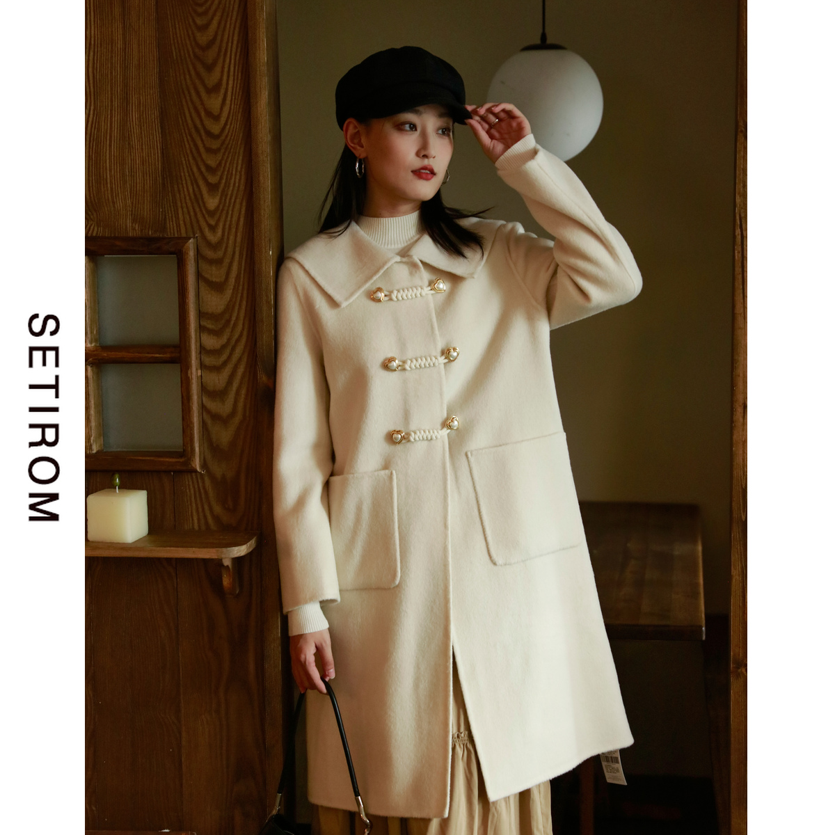 西町村屋学院海军领盘扣羊毛大衣