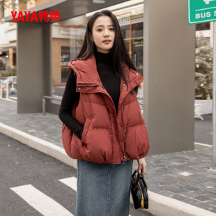 鸭鸭连帽羽绒马甲女短款外穿韩版2024年冬季新款宽松保暖马夹百搭