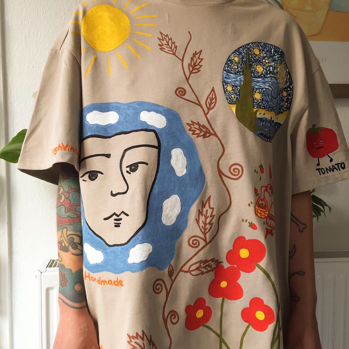 棱镜（Prism）小众涂鸦艺术家喷绘设计感重磅废土风宽松短袖T恤