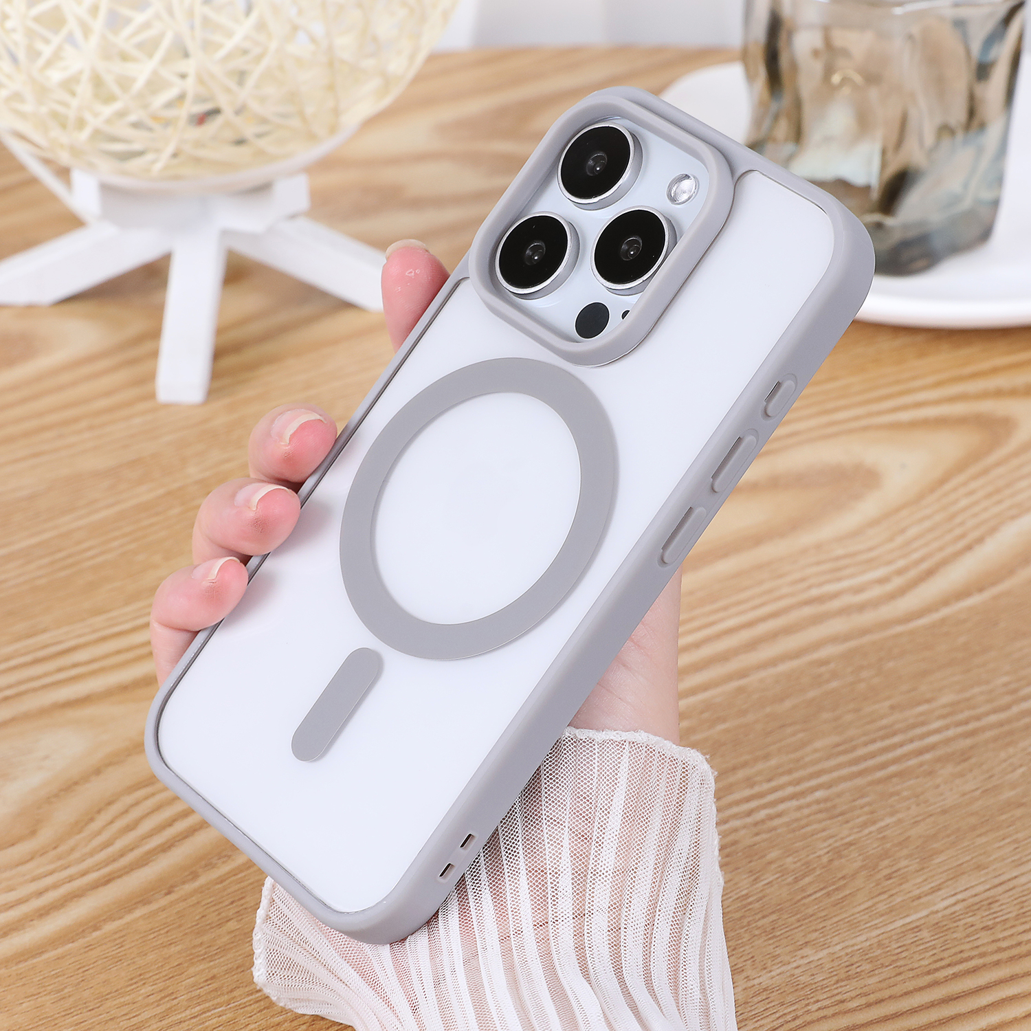 钛金灰高清透明肤感磁吸适用iphone15promax手机壳14Pro防摔13苹果16大孔ip12无线plus充电magsafe套11新爆款