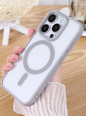 钛金灰高清透明肤感磁吸适用iphone15promax手机壳14Pro防摔13苹果16大孔ip12无线plus充电magsafe套11新爆款